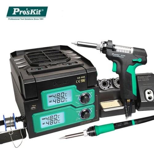 ProsKit SS-988 Soldering Station Digital LCD Display 220V Smoke Exhaust Soldering Iron For SMD Desoldering Rework Station
