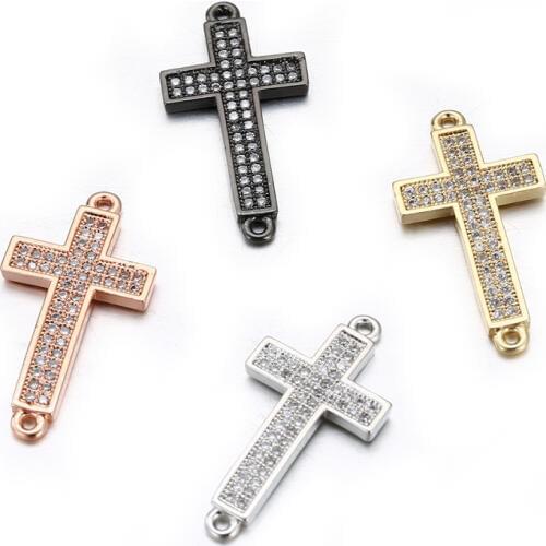 Handmade Brass Cubic Zirconia Cross Beads Charms DIY Jewelry Women Mens Bracelet Necklace Making Accessories