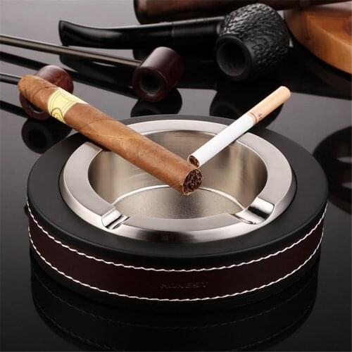 Portable Metal Cigar Ashtray Creative Vintage Premium Texture Leather Ashtray Home Luxury Smoking Accessories Mens Gadget Gifts