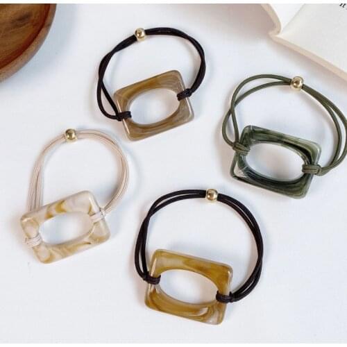 INS geometric retro hollow resin hair ring hair accessories headdress hair rope all-match simple leather case rubber band
