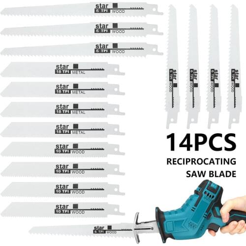 14 Pcs Reciprocating Saw Blades Wood Pruning Saber Saw Handsaw Multi Saw Blade for Cutting Wood Metal PVC Tube Power Accessories