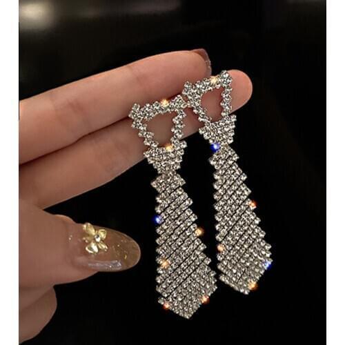 FYUAN Shine Geometric Crystal Earrings for Women Bijoux Tie Shape Rhinestone Dangle Earrings Statement Jewelry