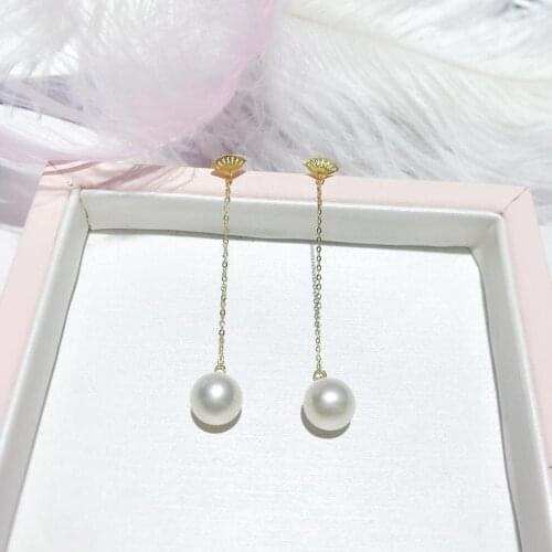 MADALENA SARARA AAA 7-8mm Natural Freshwater Pearl Natural White 18 K Gold Drop Line Earring Simple