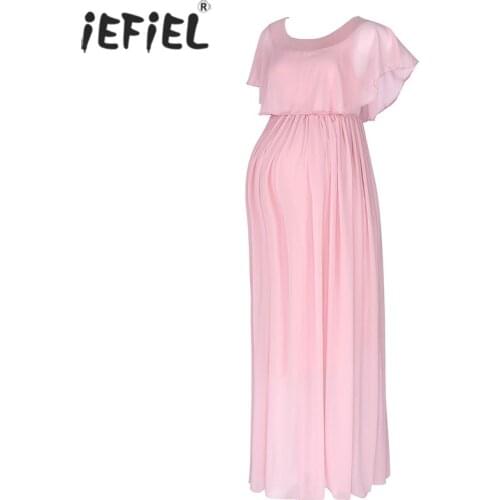 Maternity Off Shoulder Chiffon Gown Photography Lace Ruffle Maxi Dress for Photoshoot Dress Baby Shower Pregnancy Dress