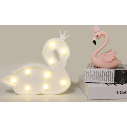 Swan Shaped Night Light LED Wall Hanging Marquee Sign Battery Power Animal Lamps for Kids Bedrooms Nursery Party Decoration