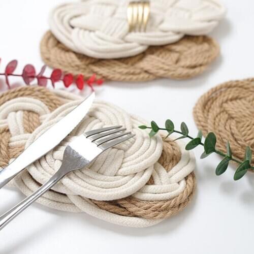 Woven Dining Table Mat Heat Insulation Pot Holder Coasters Coffee Drink Tea Cup Pad Table Round Placemats Mug Coaster