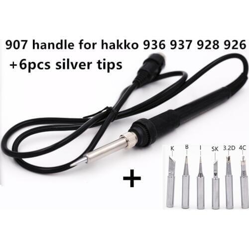SZBFT High Quality Soldering Iron Handle for HAKKO 907/ESD 907 936 937 928 926 Soldering Station+ 6pcs Solder Iron tip