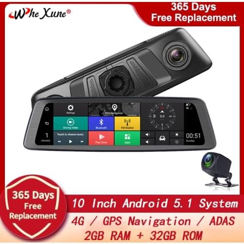 WHEXUNE Special 10"Touch Rearview mirror 4G Streaming Android 5.1 Car DVR Full HD 1080P Dual ADAS dash Camera WiFi GPS Registrar
