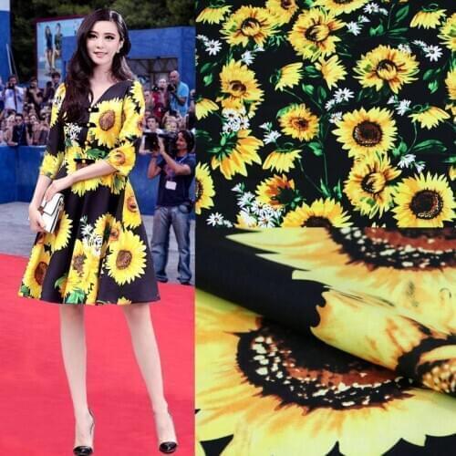 Yellow sunflower chrysanthemum natural cotton printing apparel fabric handmade DIY dress shirt fabric high density cotton fabric