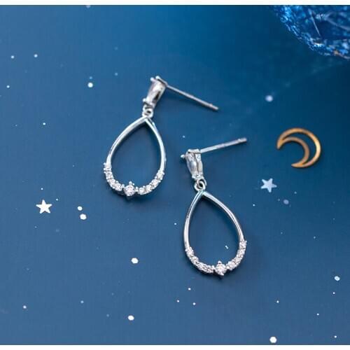 MloveAcc Authentic 925 Sterling Real Silver Oval Shape Drop Earrings with Clear CZ for Women Classic PARTY Jewelry