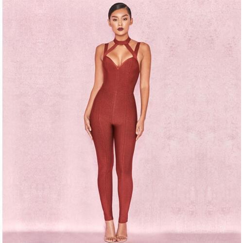 Sexyboutique bandage jumpsuit halter sleeveless strap women jumpsuit overalls casual wear for daily skinny bandage jumpsuit
