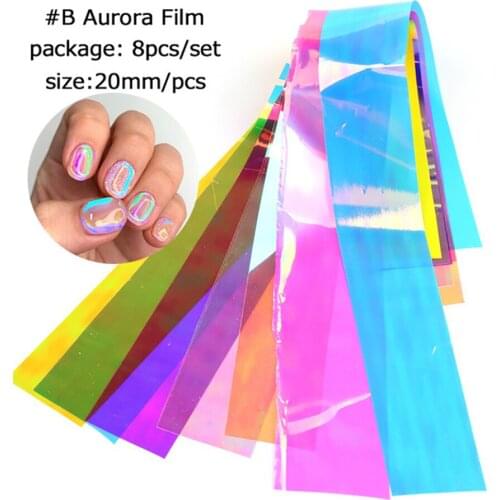 1*8pcs/pack Nail Art Foils Aurora Colors Slider Charms Art 3d Holographic Decorations Stickers Nail Paper Decals Nail Decor