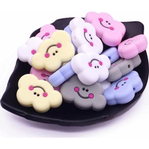 Sutoyuen 10pcs Cloud Silicone Teething Beads Cartoon Simile Face Silicone Beads DIY Baby Chew Necklace Pacifier Baby Teether