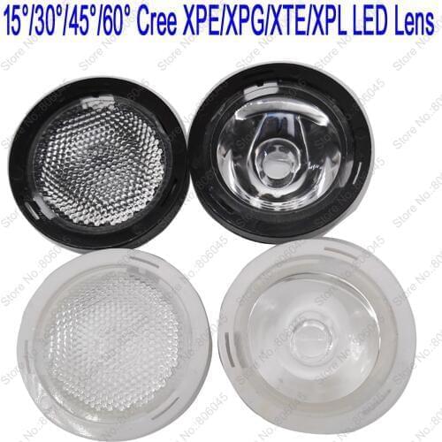 10pcs 20mm Black or White 15 30 45 60 degree LED LENS/Reflector Collimator for CREE XP-E XPE /XP-G XPG / XT-E XTE /XPL LED Light