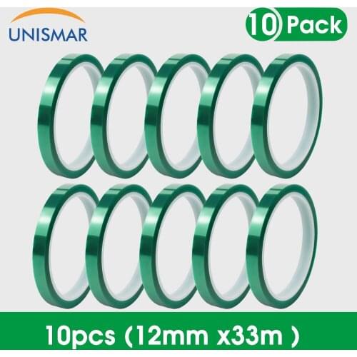 10PK 33M Green PET Tape 12mm High Temperature Shielding Tape for PCB Solder Plating Insulation Protection Powder Coating Tape