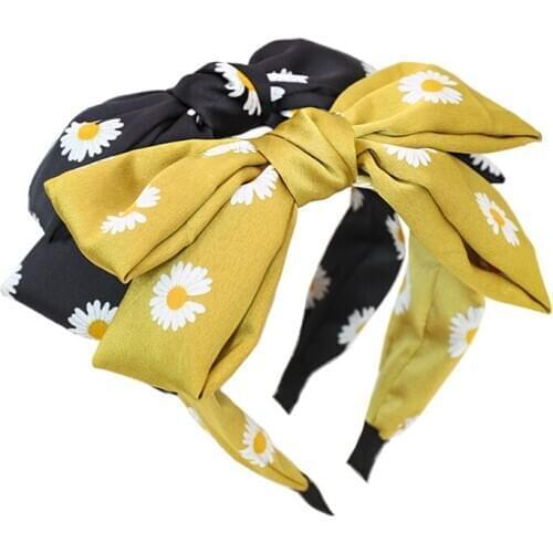 2020 Daisy Flower Knotted Headband Korean Double Layers Oversize Hair Bow Women Girls Bowknot Hairband Hair Accessories