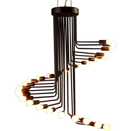 American Country Retro Ceiling Fixture Black 16/26 Heads Iron Pendant Lamp Creative Cafe Bar Restaurant Spiral Droplight