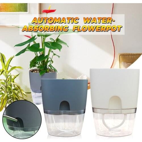 Lazy Flower Pot Automatic Water Absorption Plastic Pot Green Plant Water Culture Self-Watering Plastic Home Office Flowerpot