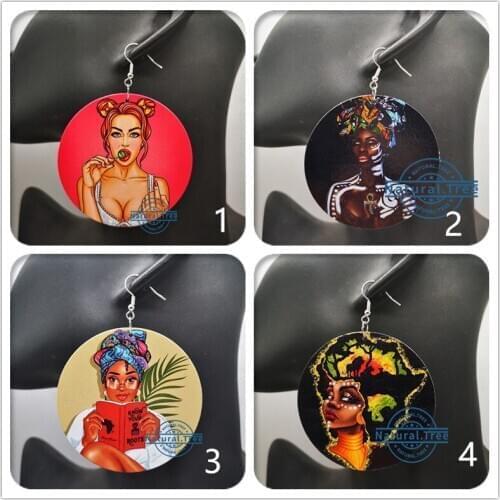 Free Shipping!African Black Girl Wooden Earrings