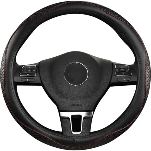 37-38CM Genuine Leather Car Steering Wheel Cover Non-slip Wear-resistant Sweat Absorbing Fashion Sports Steering Wheel Cover
