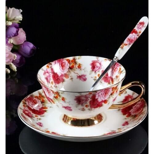 Flower Design European Bone china coffee set Top Grade Porcelain coffee cup and saucer Luxury Gifts Pearl glaze