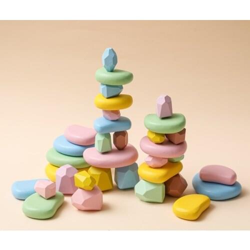 Baby Toy Building Block Wooden Jenga Colorful Rainbow Stone Creative Educational Toys Nordic Style Stacking Balancing Wooden Toy