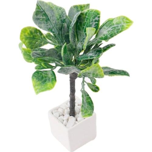 DIY 1:12 Dollhouse Miniature Potted Plant Pot Green Leafed Plant Leafed Plant Garden Living Room Decoration