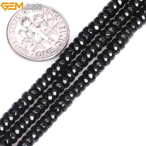 Gem-inside Natural Rondelle Faceted AA Black Agates Onyx Stone Beads For Jewelry Making Bracelate Necklace 2-6mm15inches DIY