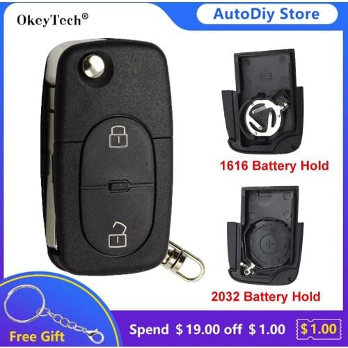 Okeytech 2 Button Flip Folding Remote Car Key Shell Fob Case For Audi A2 A3 A4 A6 A8 TT Replacement CR1616/CR2032 Battery Holder