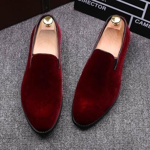ERRFC New Arrival Men Casual Comfort Shoes Fashion Slip On Round Toe Breathable Flock Loafer Shoes Man Red Flat Black Size 38-44