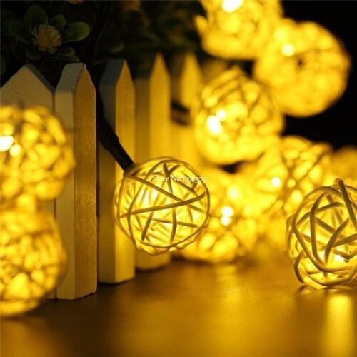 Solar Powered 7M 50 LED Rattan Ball String Fairy Lights Lamps luces navidad Garden Outdoor Garland Christmas Wedding Party Decor