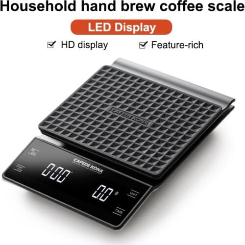 CAFEDE KONA hand drip coffee scale 0.1g/3kg precision sensors kitchen food scale with Timer include Waterproof silicone pad