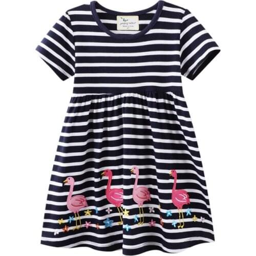 Summer Girls Stripe Dresses Princess Birds Embroidery Fashion Childrens Kids Fashion Dresses Girls Clothing