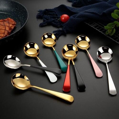 Cute Kitchen Dessert Spoon Stainless Steel Coffee Milk Spoon With Ceramic Long Handle Spoon Gold-plated Dessert Spoon b