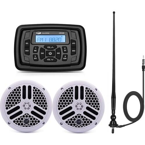 Marine Stereo Audio Bluetooth Receiver FM AM MP3 Player+6.5inch Waterproof Marine Speaker+Boat Radio Antenna For RV Pool Yacht