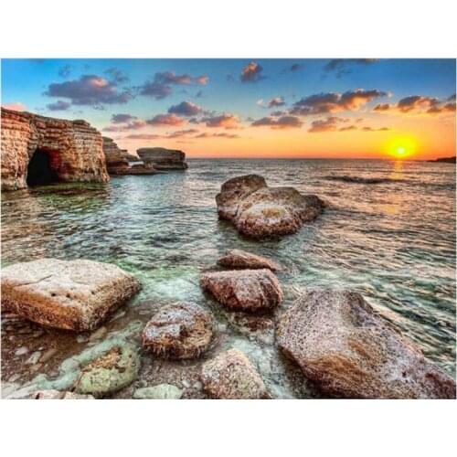 Landscape Diamond Painting Kits Ocean Stones Mosaic Embroidery Picture Crystal Rhinestones Stickers Decal Wall Art Craft Gift