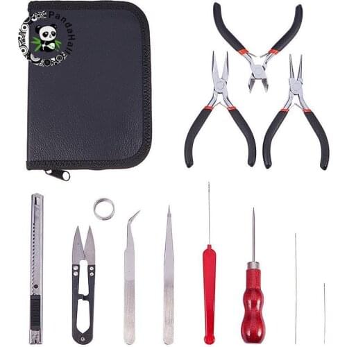 12pcs/Set Jewelry Tool Sets with Plies Scissor Pins Ring Tweezers Beading Tool Kit for Jewelry DIY Making Black 155x110x35mm