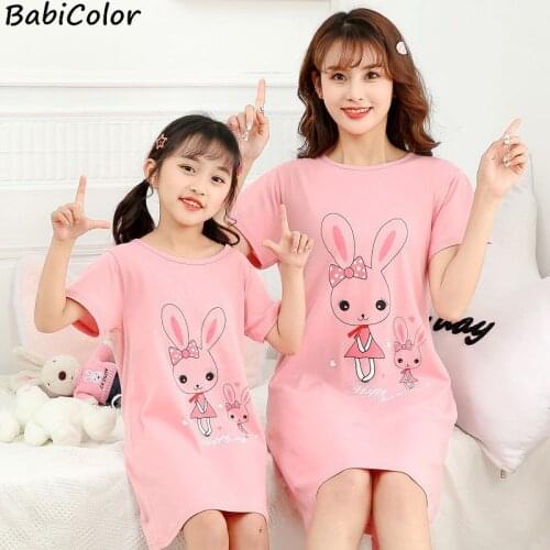 Girls and mother Summer Night Dress Children Home Clothing Pajama cartoon Baby Cartoon Casual Loose Nightgown Girl Sleepwear
