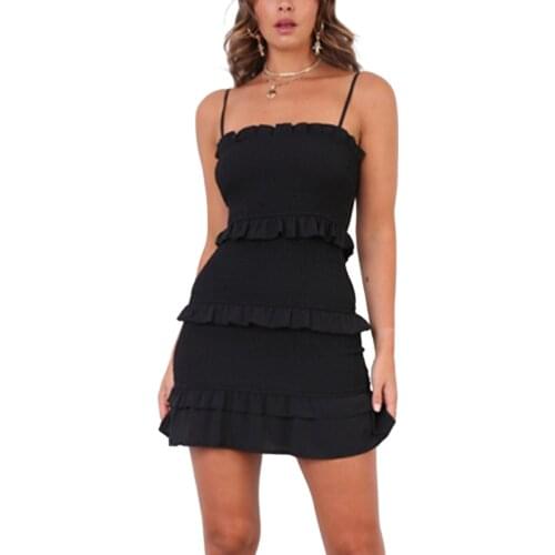 2021 New Womens Sling Pleated Dress Summer Fashion Sexy Sleeveless High Waist Cake Dress Solid Color