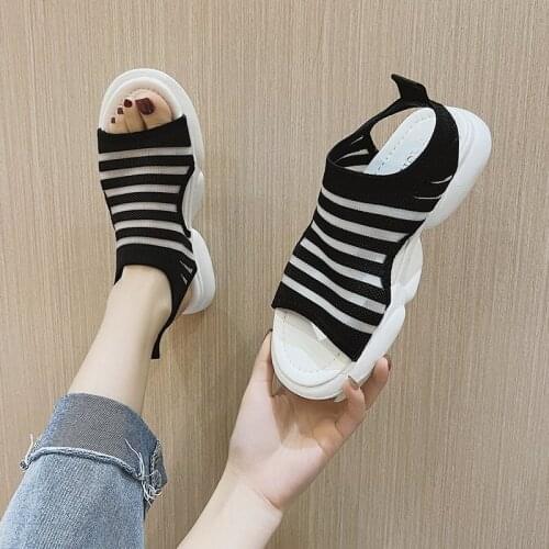 2021 new Summer Female Sandal Fashion Womens Shoes Strappy Heels Girls Luxury Sports Comfort Low Velvet Flat New Elastic Band