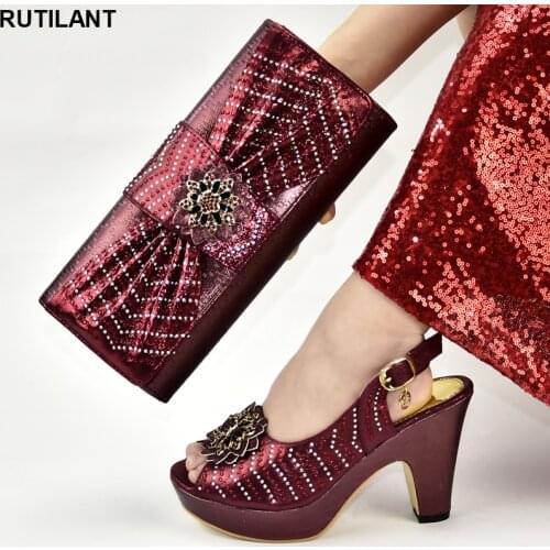 New Arrival Italian Shoes with Matching Bags Set Shoes and Bag Set African Sets 2019 Nigerian Luxury Sandals Women Buckle Strap