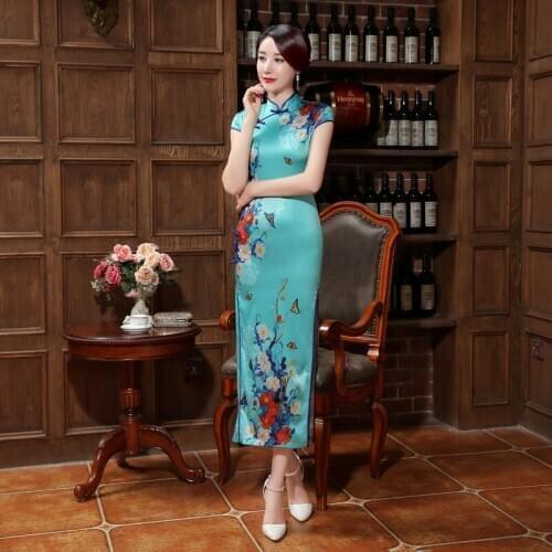 Autumn New Improved Fashion Cheongsam Gradient Color Elegant Slim Dress Satin Traditional Chinese Lady Long Silk Evening Qipao