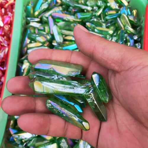 Wholesale price natural crystal stone specimen electroplating green quartz point wand for healing gifts