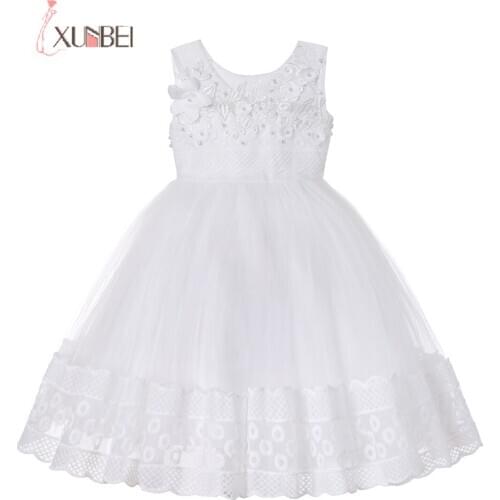 Princess Knee Length Flower Girl Dress 2020 Lace Beading Children Girls Wedding Evening Party Dress Prom Cocktail Ball Gown