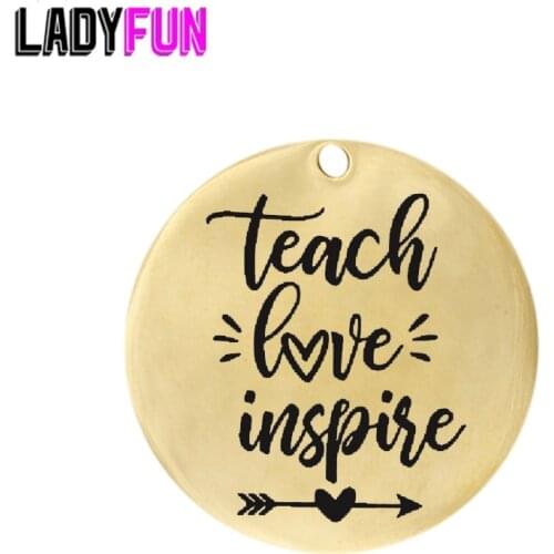 Teach Love Inspire Stainless Steel Charms 25mm High Polish Mirror Surface Jewelry Pendant Tag 20pcs/lot