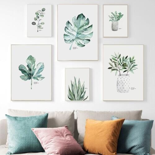 Simple Watercolor Plant Leaf Canvas Painting Small Fresh Green Plant Wall Art Pictures for Living Room Home Decor Posters Murals