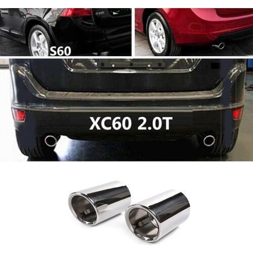 Silver for Volvo S60 XC60 2009-2013 Car Exhaust Tail Muffler 304 Stainless Steel tail throat Pipes 2pcs