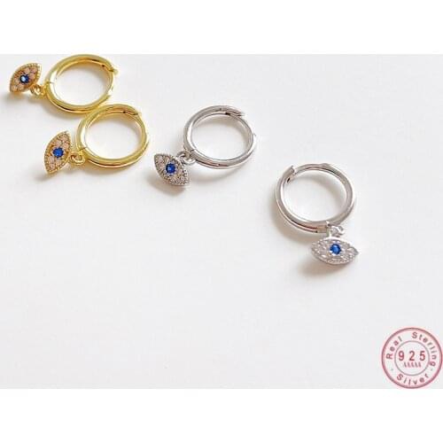 925 Sterling Silver European Simple Pavé Crystal Blue Evil Eye Earrings Women Light Luxury Temperament Wedding Jewelry Gift