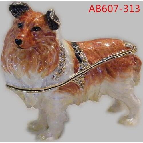 Sheepdog Sheltie Puppy Dog Bejeweled Enamel Jeweled Jewelry Trinket Box