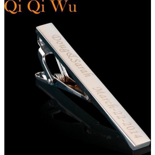 Qi Qi Wu Personalized Custom Silver Tie Clip For Mens Jewelry Customized Engraved Name tie bar Wedding Gifts Groom Men Tie Pin
